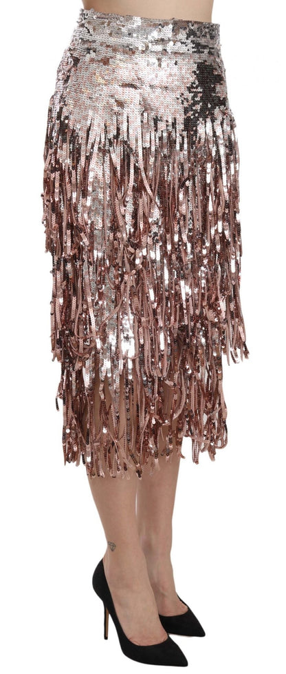 Dolce & Gabbana Metallic Sequin Tulle High - Waist Midi Skirt - Sandy Store ByNet