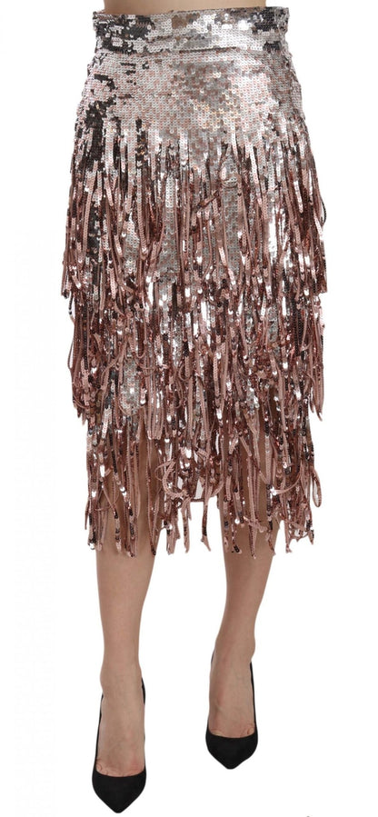 Dolce & Gabbana Metallic Sequin Tulle High - Waist Midi Skirt - Sandy Store ByNet