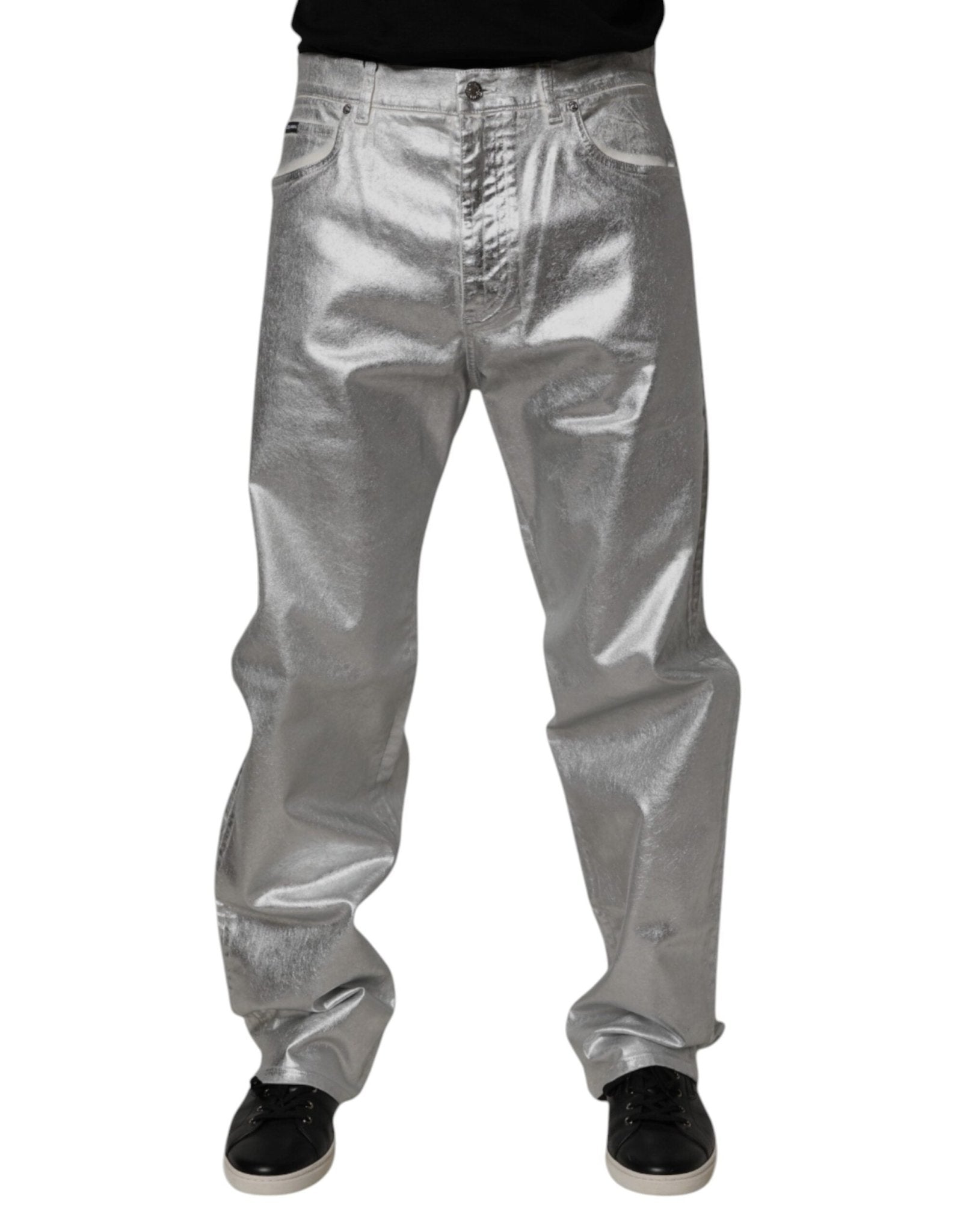 Dolce & Gabbana Metallic Silver Cotton Straight Denim Jeans – IT48 | M par Dolce & Gabbana | Disponible sur Sandy Store ByNet