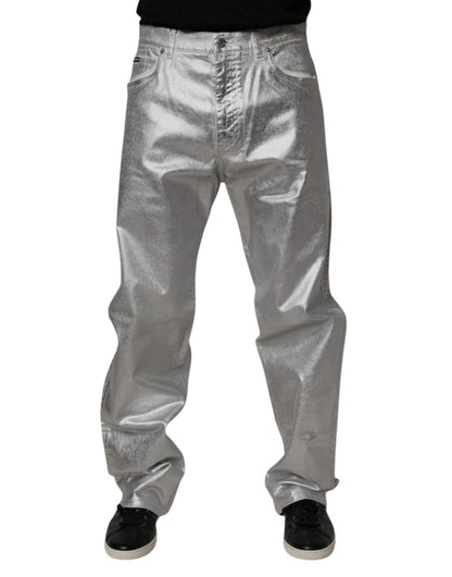 Dolce & Gabbana Metallic Silver Cotton Straight Denim Jeans – IT48 | M par Dolce & Gabbana | Disponible sur Sandy Store ByNet