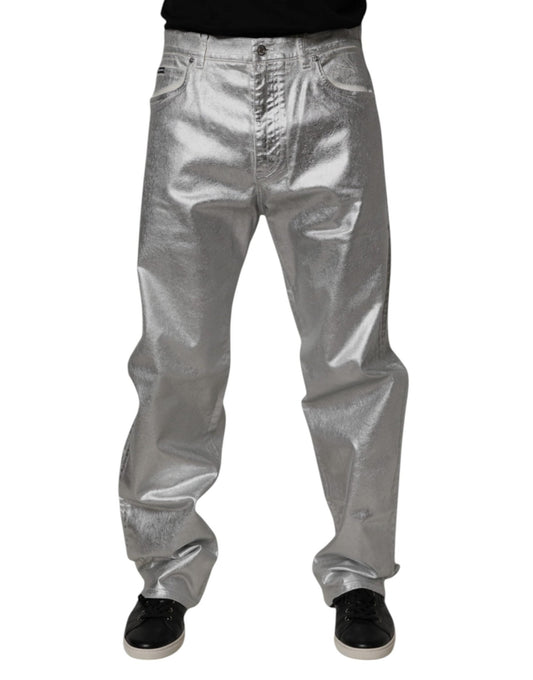 Dolce & Gabbana Metallic Silver Cotton Straight Denim Jeans – IT48 | M par Dolce & Gabbana | Disponible sur Sandy Store ByNet