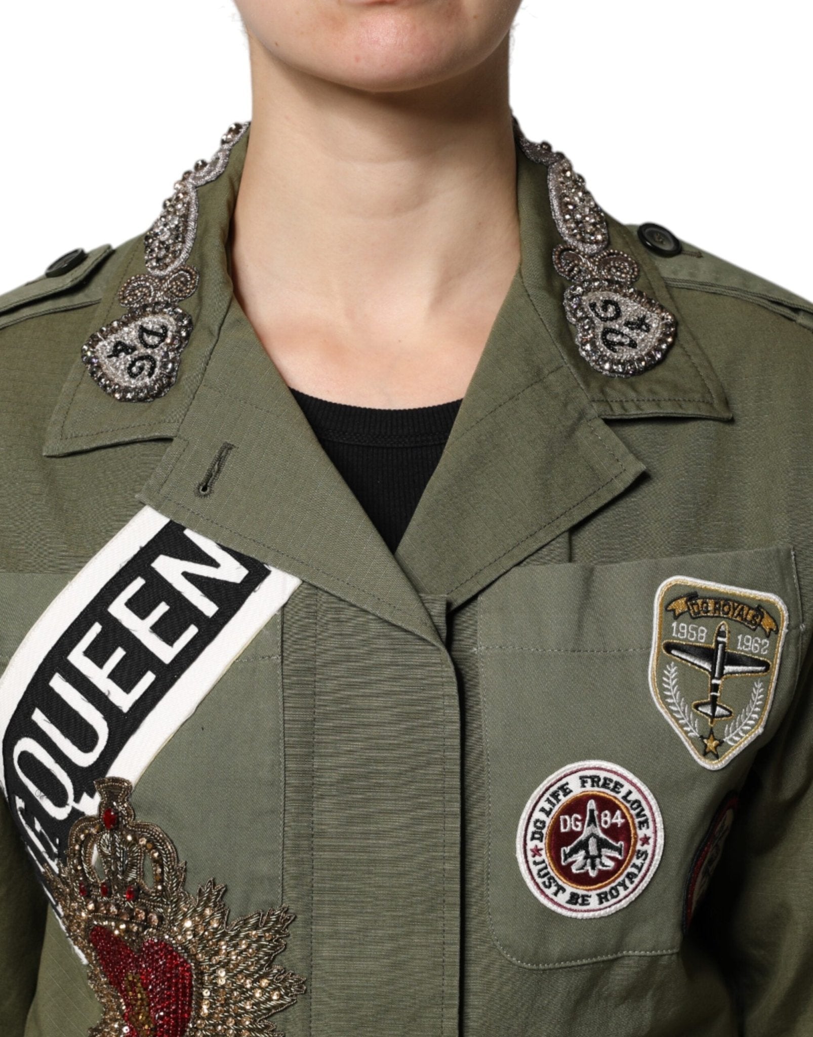 Dolce & Gabbana Military Green Queen Embellished Coat Jacket - Sandy Store ByNet