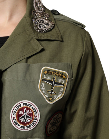 Dolce & Gabbana Military Green Queen Embellished Coat Jacket - Sandy Store ByNet