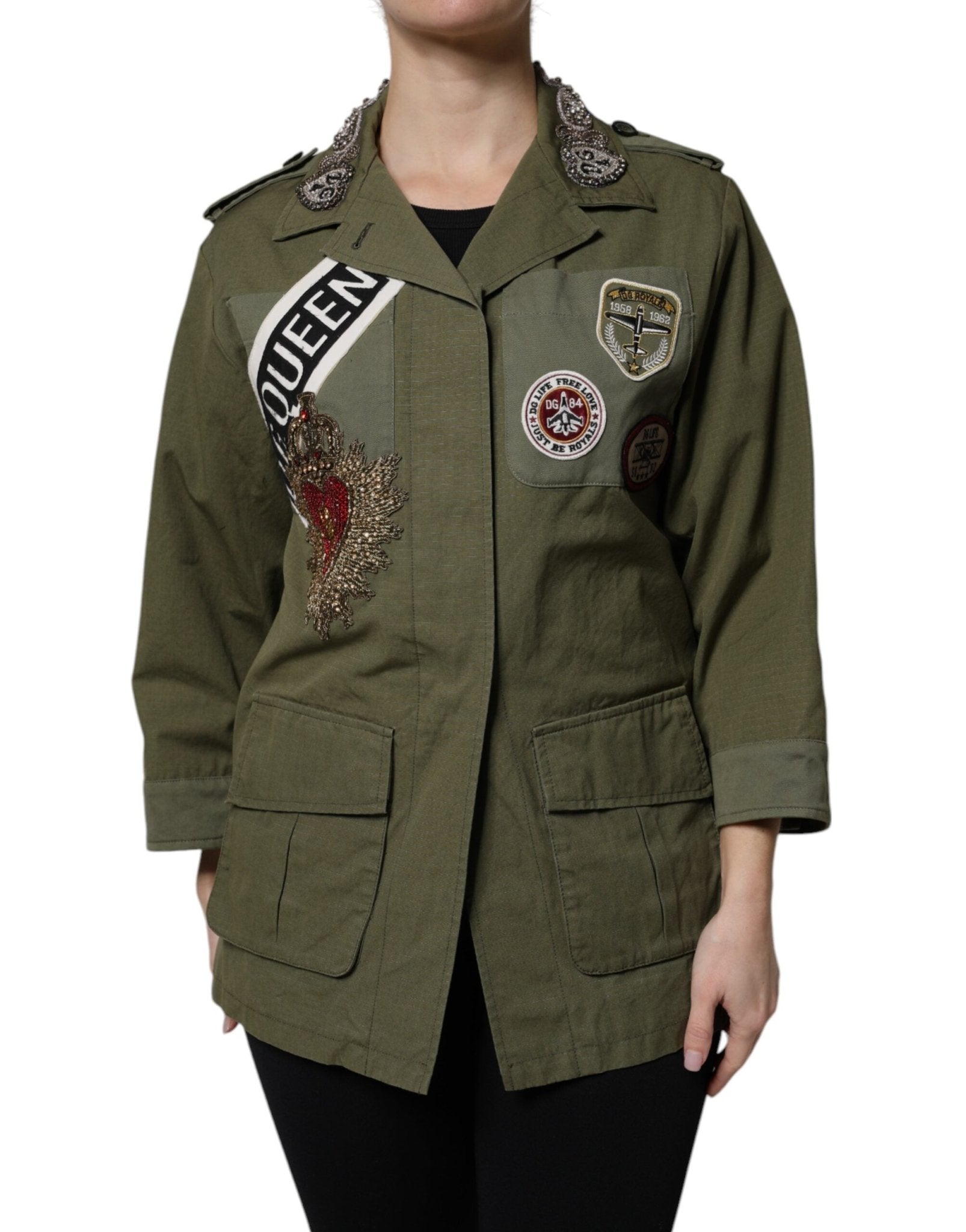 Dolce & Gabbana Military Green Queen Embellished Coat Jacket - Sandy Store ByNet