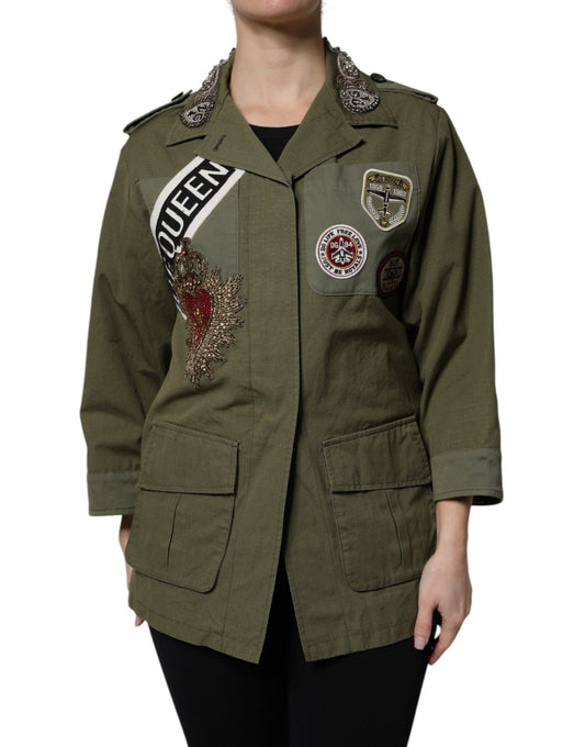 Dolce & Gabbana Military Green Queen Embellished Coat Jacket - Sandy Store ByNet
