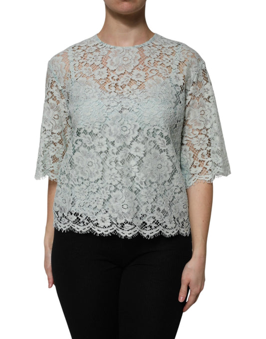 Dolce & Gabbana Mint Green Floral Lace Cotton Blouse Top – IT42|M par Dolce & Gabbana | Disponible sur Sandy Store ByNet