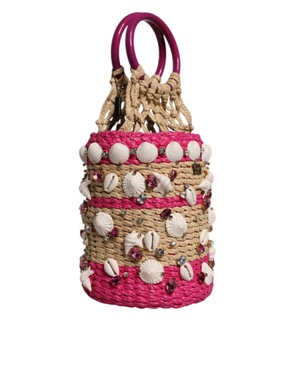 Dolce & Gabbana Multicolor Bucket Raffia Seashells Crystals Handbag Bag - Sandy Store ByNet