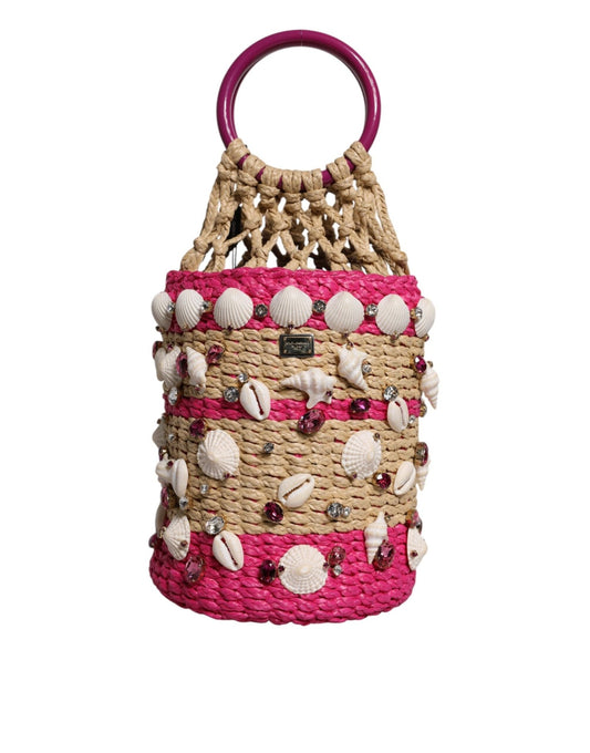 Dolce & Gabbana Multicolor Bucket Raffia Seashells Crystals Handbag Bag - Sandy Store ByNet