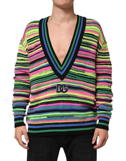 Dolce & Gabbana Multicolor DG Logo V - Neck Knit Pullover Sweater – M par Dolce & Gabbana | Disponible sur Sandy Store ByNet