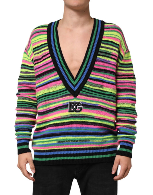 Dolce & Gabbana Multicolor DG Logo V - Neck Knit Pullover Sweater – M par Dolce & Gabbana | Disponible sur Sandy Store ByNet