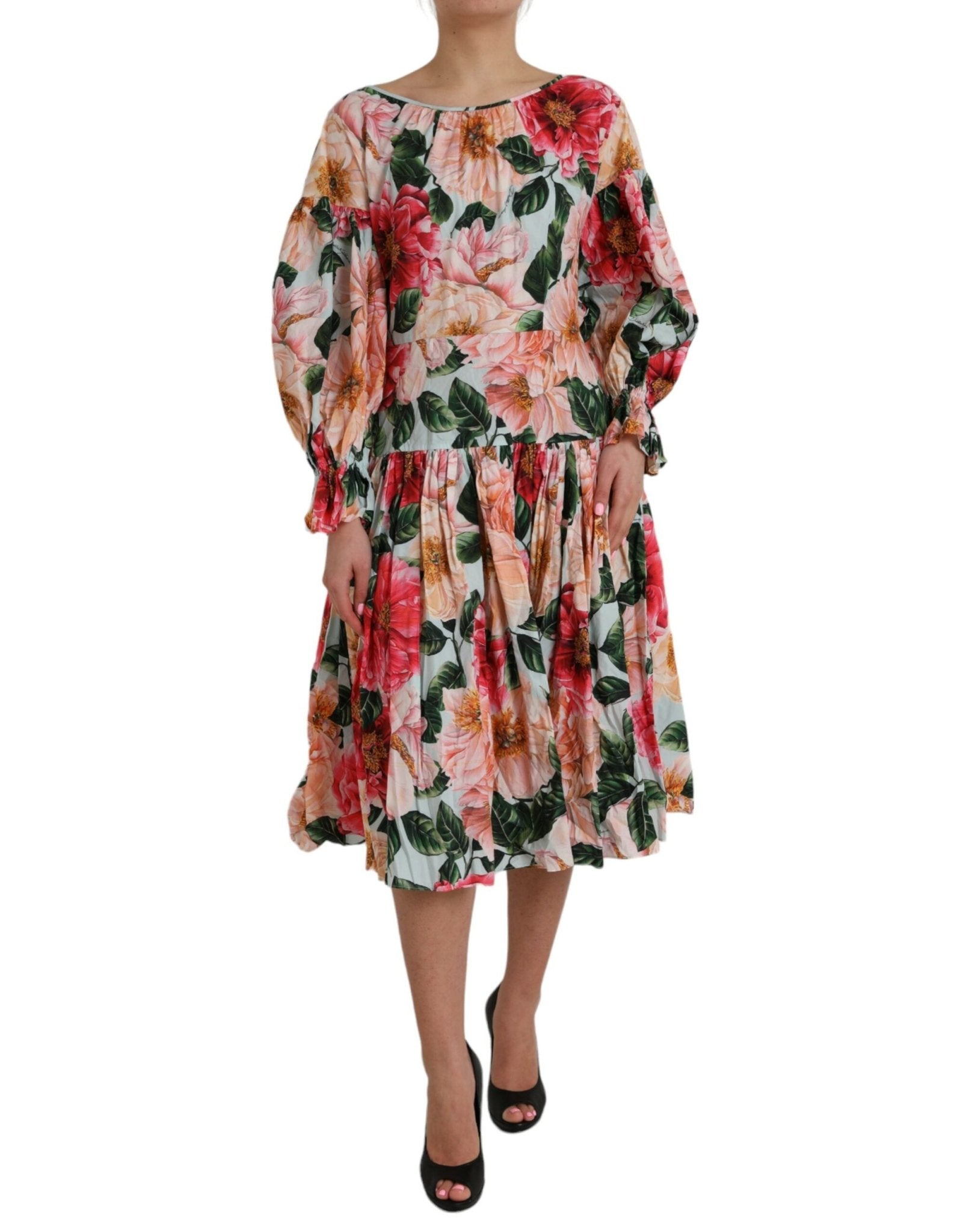 Dolce & Gabbana Multicolor Floral CottonAline Pleated Dress - Sandy Store ByNet