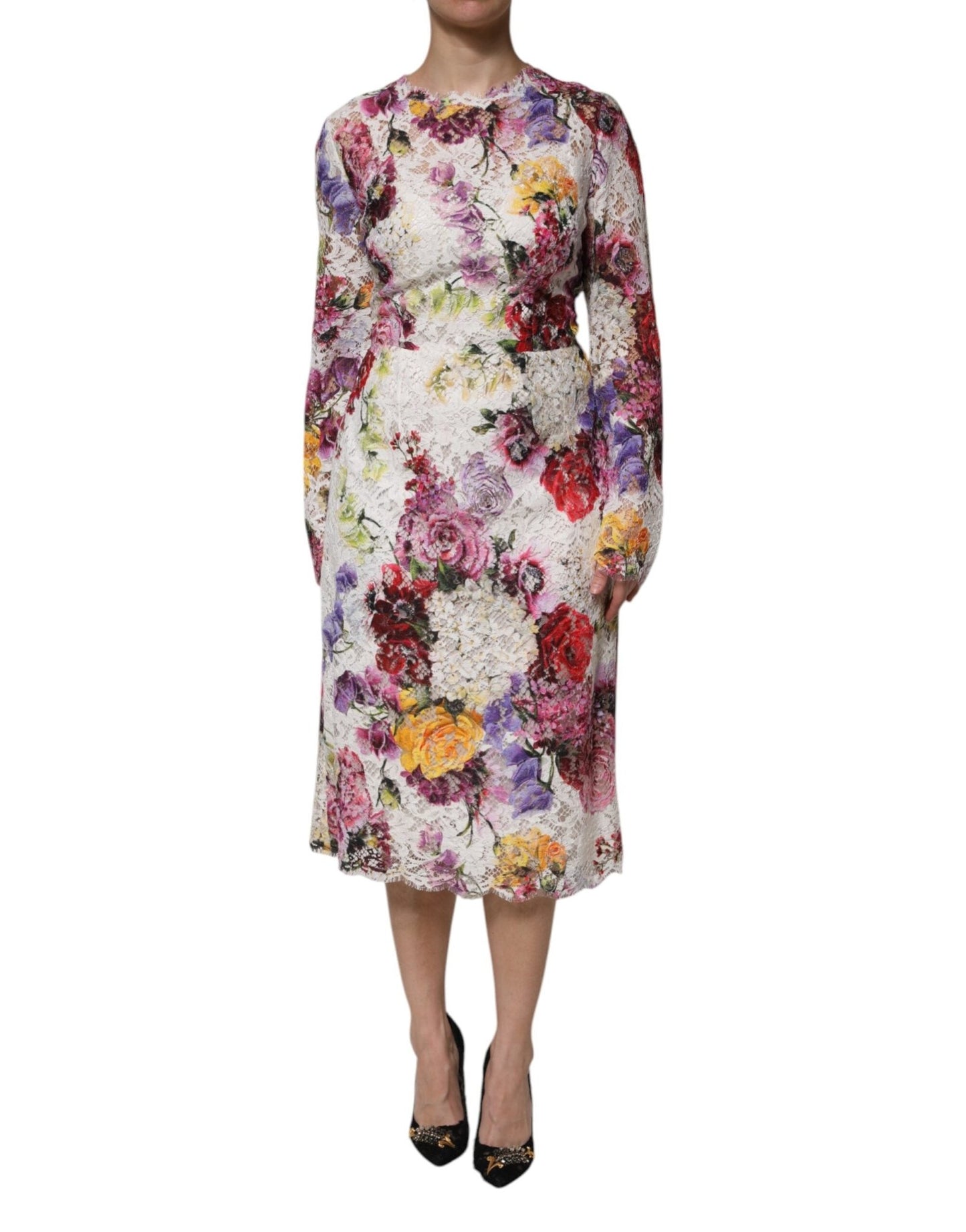 Dolce & Gabbana Multicolor Floral Long Sleeve A - line Dress – IT48|XXL par Dolce & Gabbana | Disponible sur Sandy Store ByNet
