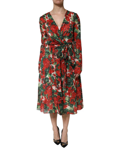 Dolce & Gabbana Multicolor Floral Long Sleeves V - neck Dress – IT38 | XS par Dolce & Gabbana | Disponible sur Sandy Store ByNet