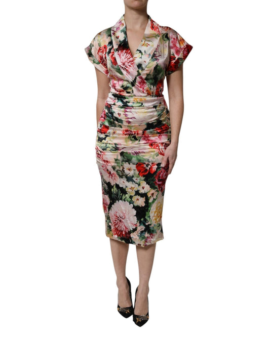 Dolce & Gabbana Multicolor Floral Short Sleeves Sheath Midi Dress – IT36|XXS par Dolce & Gabbana | Disponible sur Sandy Store ByNet