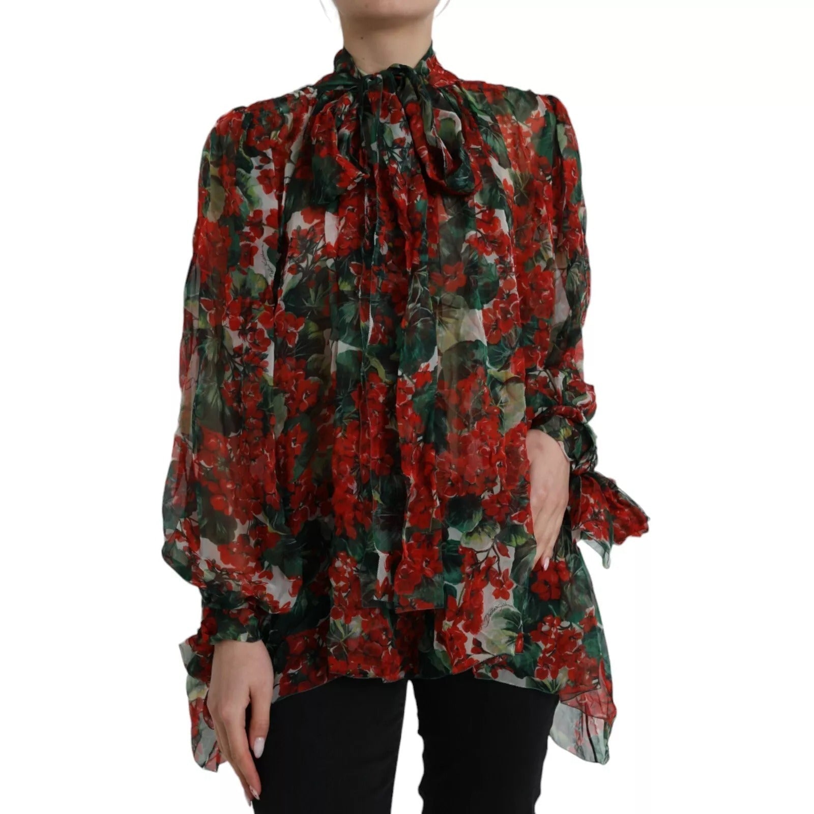 Dolce & Gabbana Multicolor Floral Silk Collar Blouse – IT42|M par Dolce & Gabbana | Disponible sur Sandy Store ByNet
