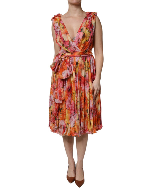 Dolce & Gabbana Multicolor Floral Silk V - neck Chiffon Dress – IT36|XXS par Dolce & Gabbana | Disponible sur Sandy Store ByNet