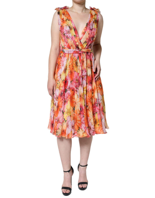 Dolce & Gabbana Multicolor Floral Sleeveless V - neck Midi Dress - Sandy Store ByNet