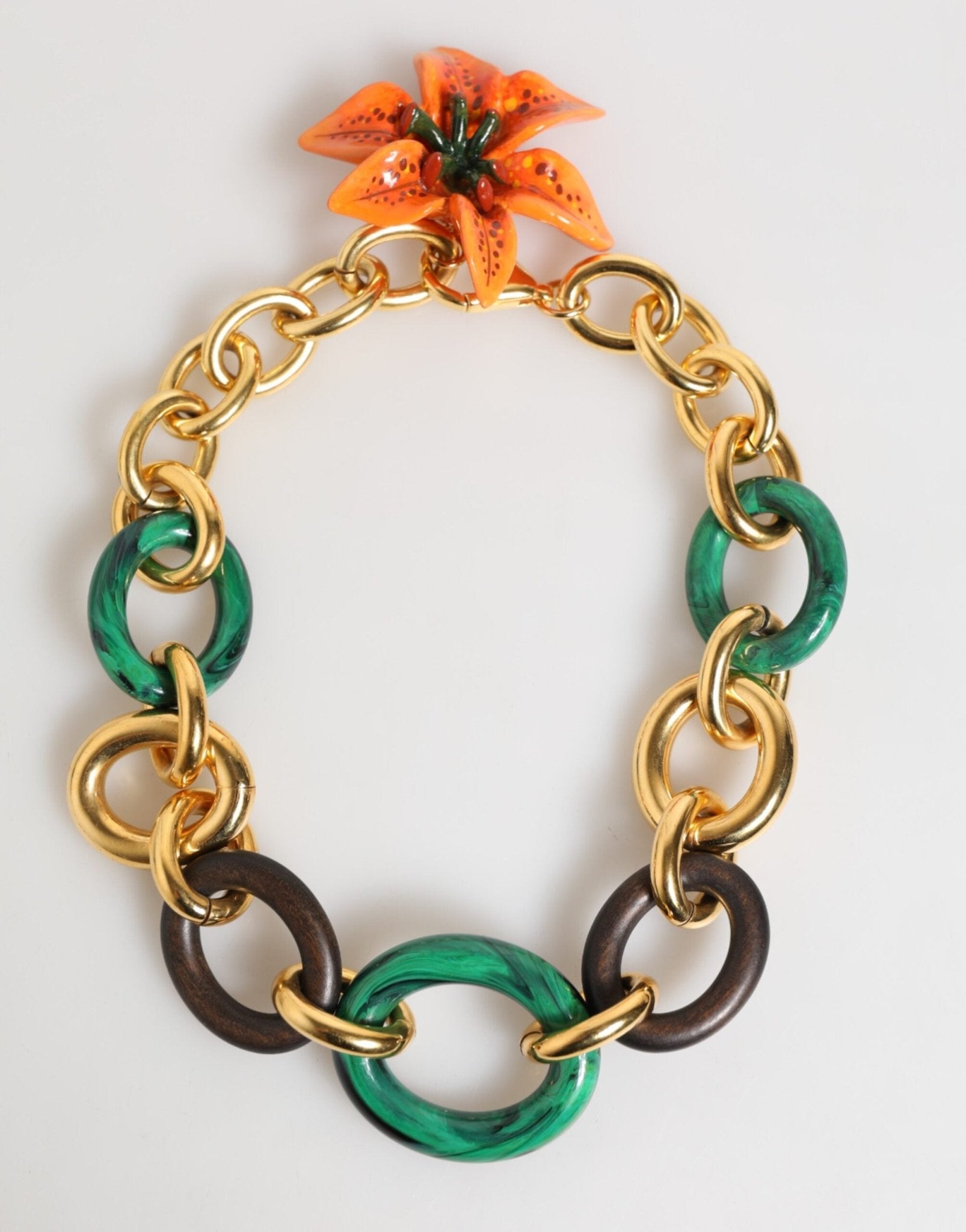 Dolce & Gabbana Multicolor Gold Brass Tiger Lily Floral Chai Necklace – par Dolce & Gabbana | Disponible sur Sandy Store ByNet