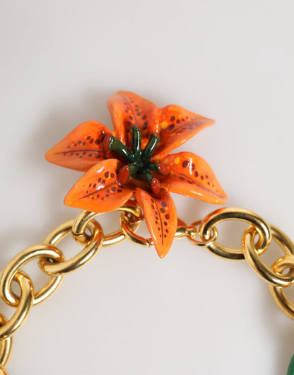 Dolce & Gabbana Multicolor Gold Brass Tiger Lily Floral Chai Necklace – par Dolce & Gabbana | Disponible sur Sandy Store ByNet