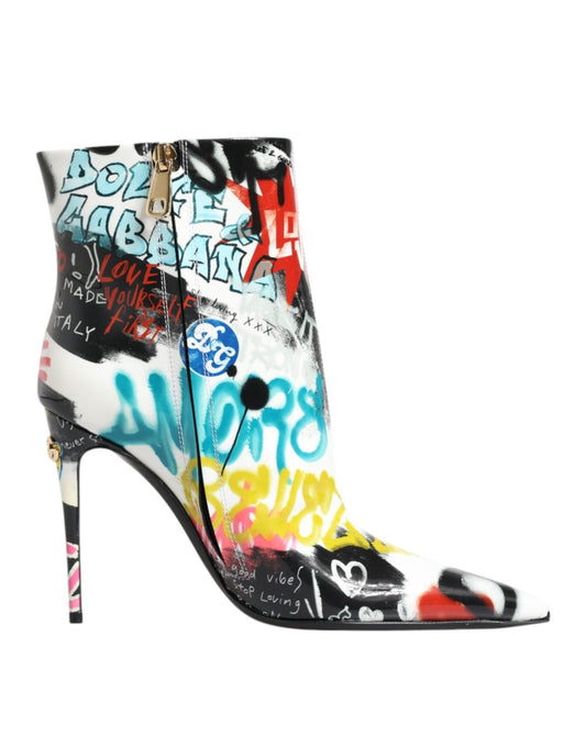 Dolce & Gabbana Multicolor Graffiti Keira Mid Calf Boots Shoes - Sandy Store ByNet