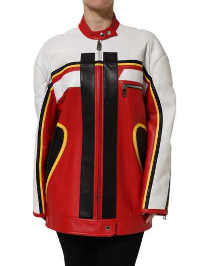 Dolce & Gabbana Multicolor Leather Biker Full Zip Coat Jacket – IT40|S par Dolce & Gabbana | Disponible sur Sandy Store ByNet