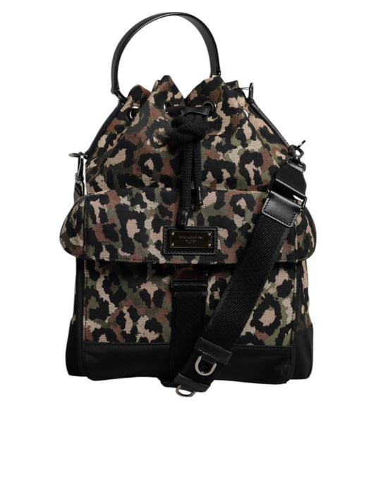 Dolce & Gabbana Multicolor Leopard Cotton Shoulder Bucket Bag - Sandy Store ByNet