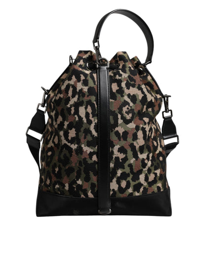 Dolce & Gabbana Multicolor Leopard Cotton Shoulder Bucket Bag - Sandy Store ByNet
