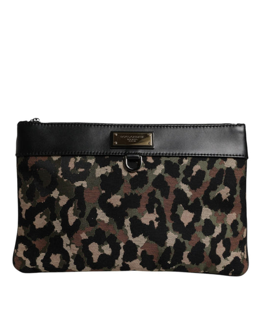 Dolce & Gabbana Multicolor Leopard Jacquard Print Logo Plaque Pouch Bag - Sandy Store ByNet