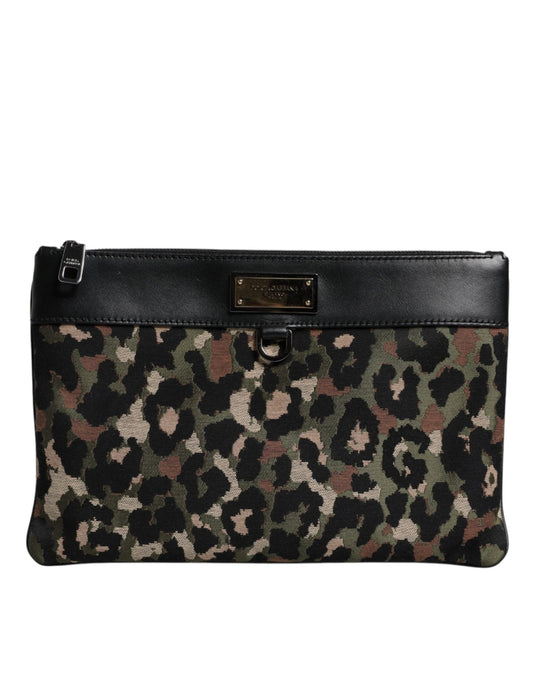 Dolce & Gabbana Multicolor Leopard Jacquard Print Logo Plaque Pouch Bag - Sandy Store ByNet