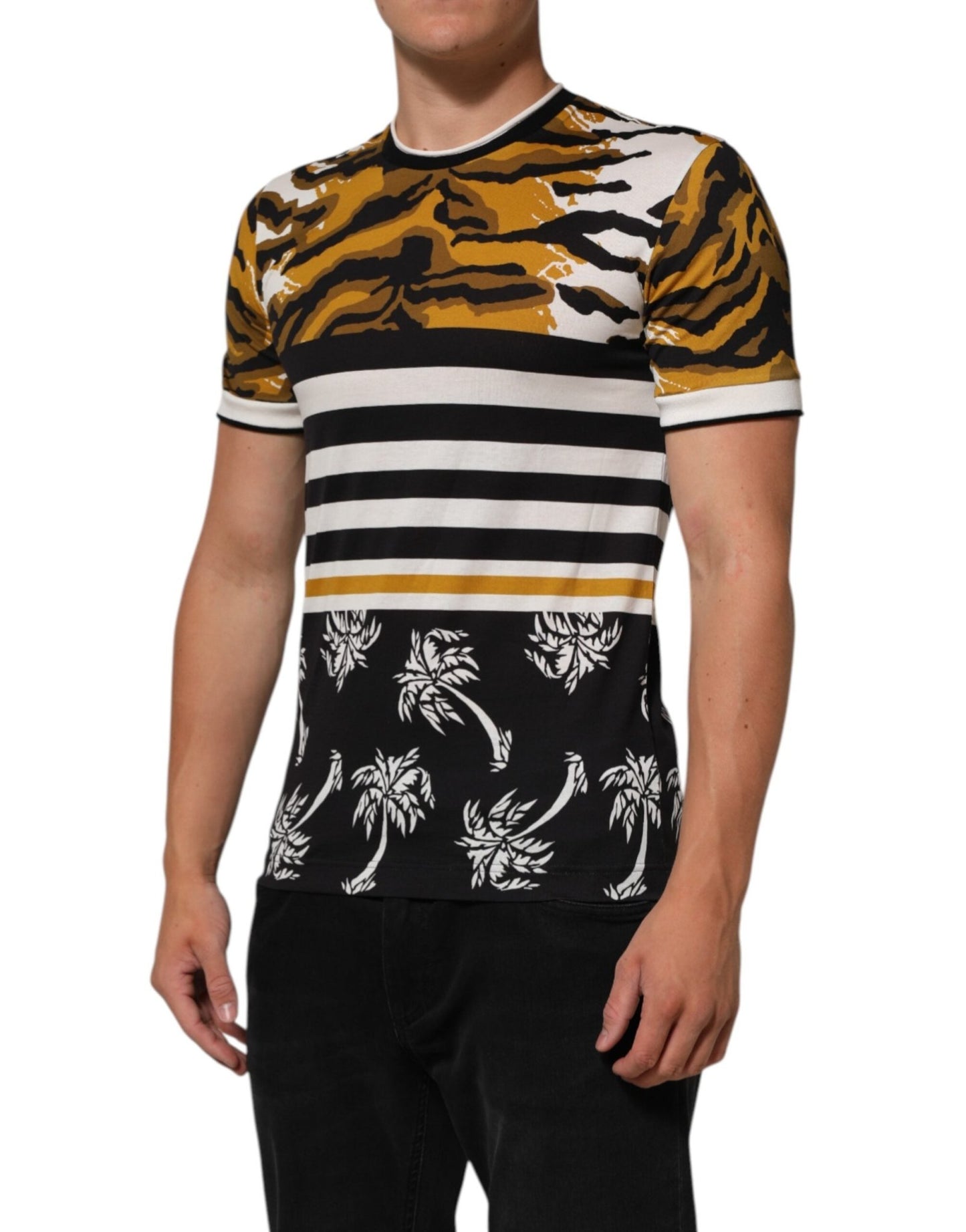 Dolce & Gabbana Multicolor Leopard Palm Leaf Men Crew Neck T-shirt – IT44 | XS par Dolce & Gabbana | Disponible sur Sandy Store ByNet