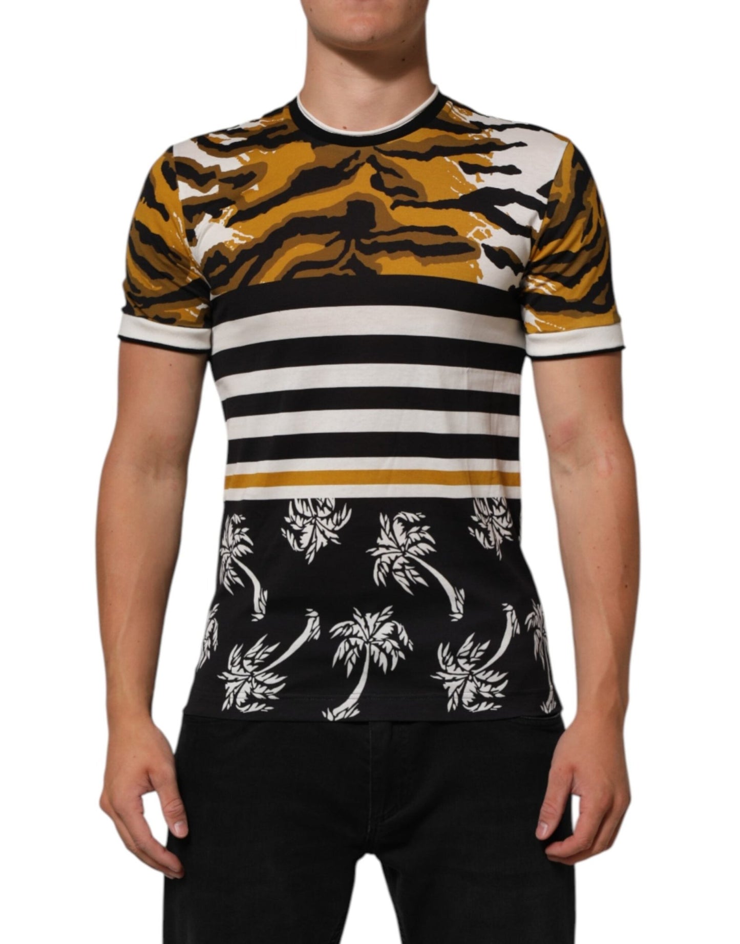 Dolce & Gabbana Multicolor Leopard Palm Leaf Men Crew Neck T-shirt – IT44 | XS par Dolce & Gabbana | Disponible sur Sandy Store ByNet
