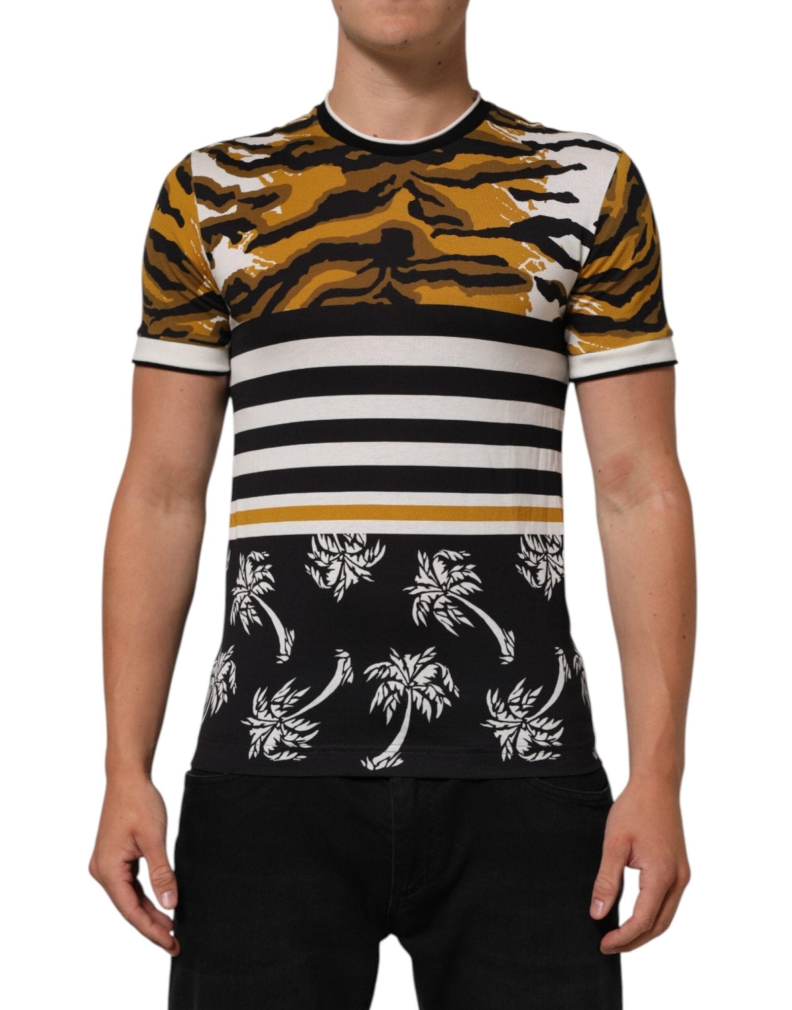 Dolce & Gabbana Multicolor Leopard Palm Leaf Men Crew Neck T-shirt – IT44 | XS par Dolce & Gabbana | Disponible sur Sandy Store ByNet
