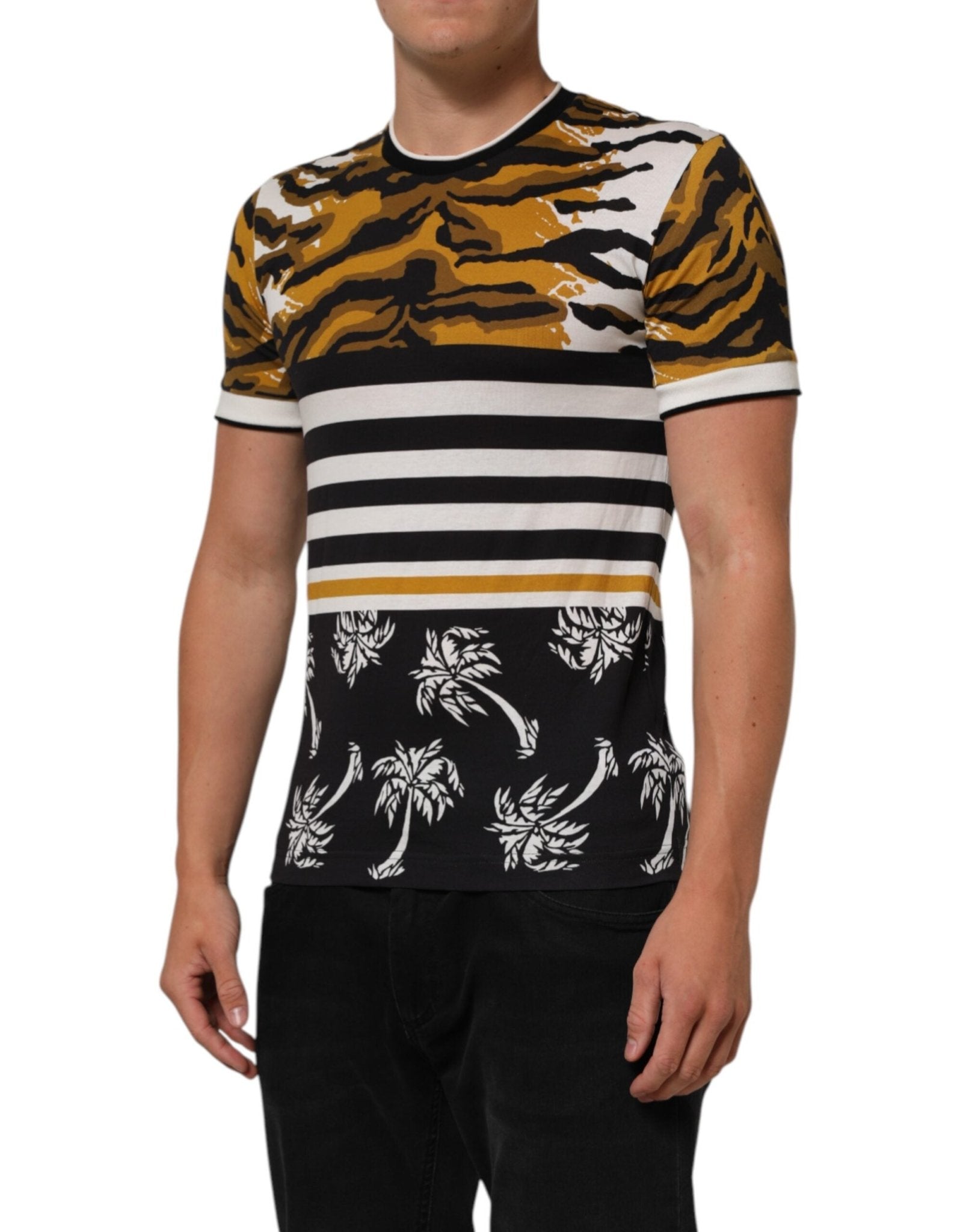 Dolce & Gabbana Multicolor Leopard Palm Leaf Men Crew Neck T-shirt – IT44 | XS par Dolce & Gabbana | Disponible sur Sandy Store ByNet