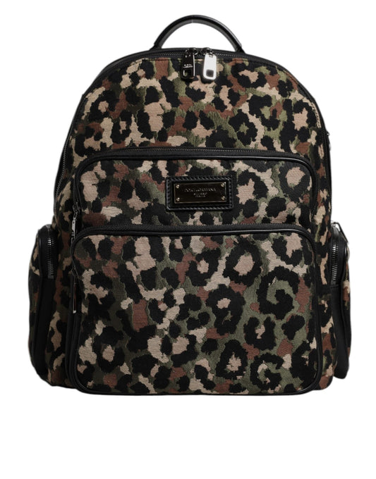 Dolce & Gabbana Multicolor Leopard Print DG Logo Plaque Men Backpack Bag - Sandy Store ByNet
