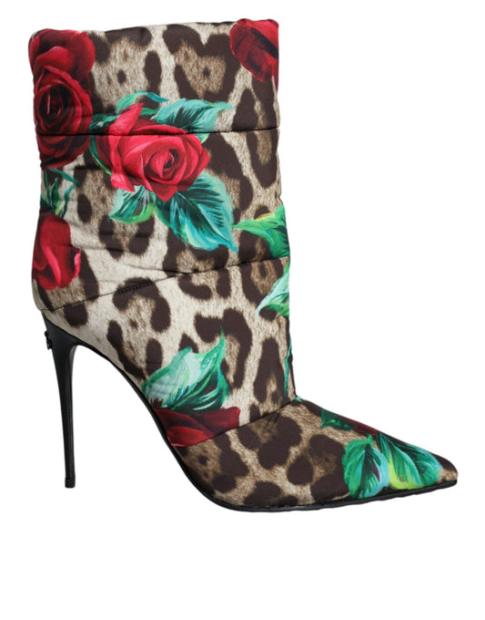 Dolce & Gabbana Multicolor Leopard Rose Mid Calf Boots Shoes - Sandy Store ByNet