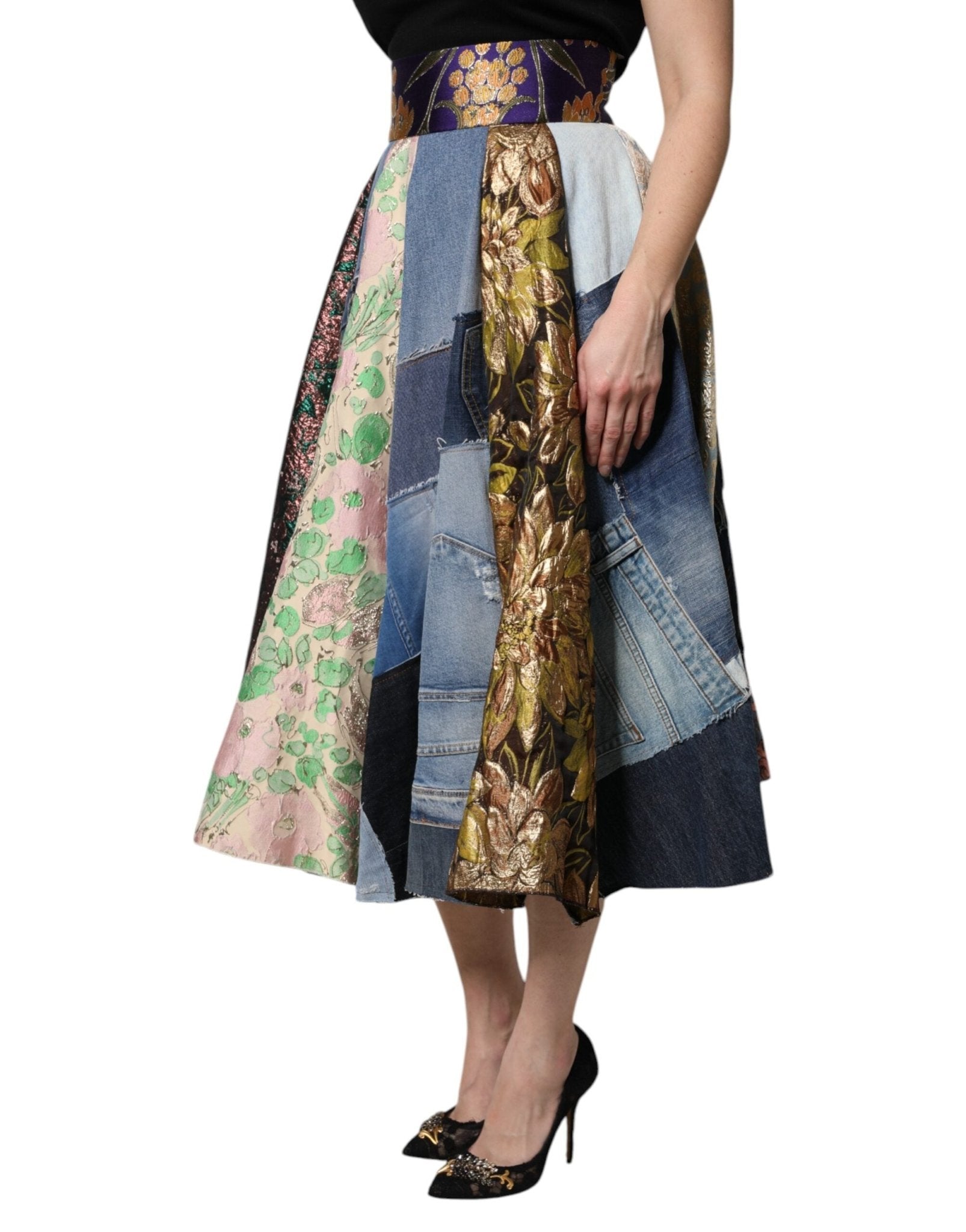 Dolce & Gabbana Multicolor Patchwork High Waisted Midi Skirt - Sandy Store ByNet