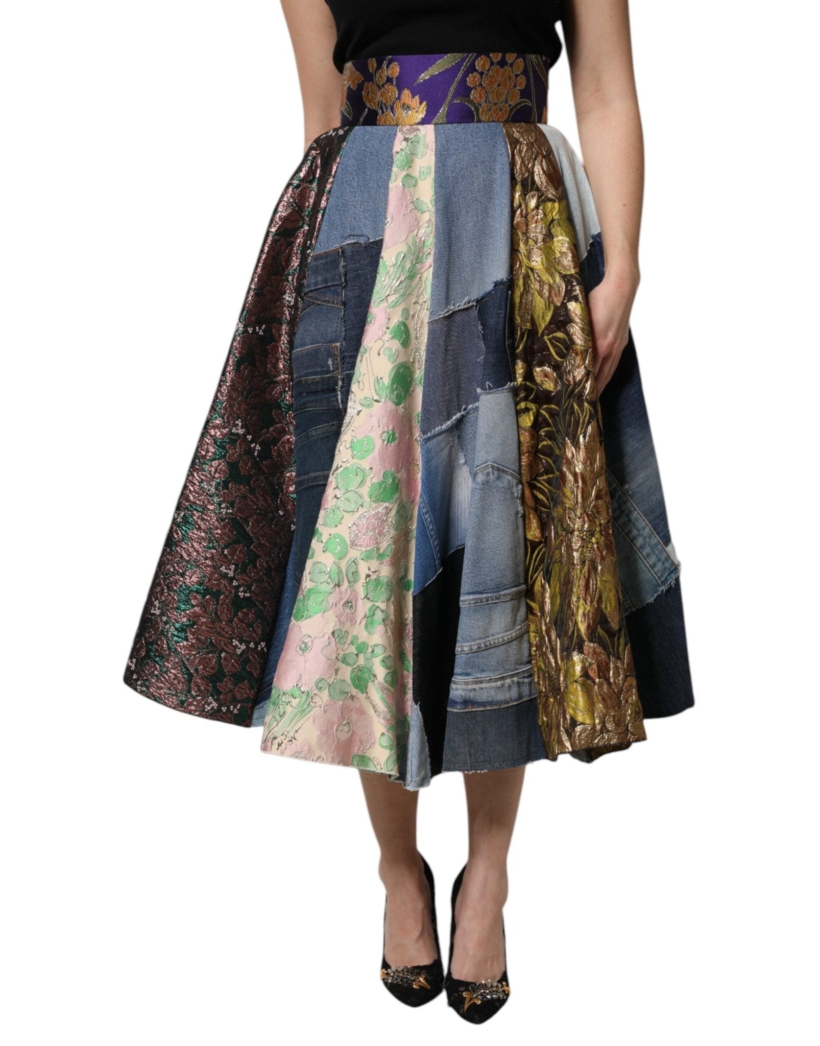Dolce & Gabbana Multicolor Patchwork High Waisted Midi Skirt - Sandy Store ByNet