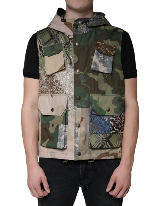 Dolce & Gabbana Multicolor Patchwork Hooded Vest Jacket – IT52 | XL par Dolce & Gabbana | Disponible sur Sandy Store ByNet