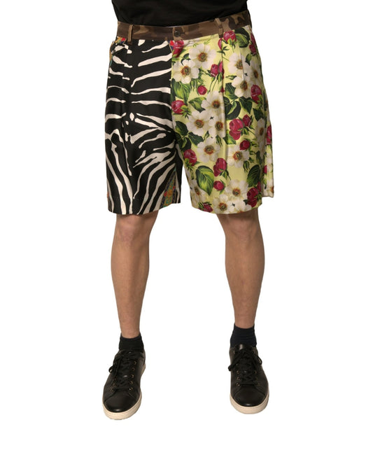 Dolce & Gabbana Multicolor Patchwork Silk Men Chino Shorts - Sandy Store ByNet