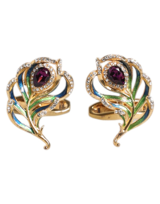 Dolce & Gabbana Multicolor Peacock Feathers 925 Sterling Silver Cufflink - Sandy Store ByNet