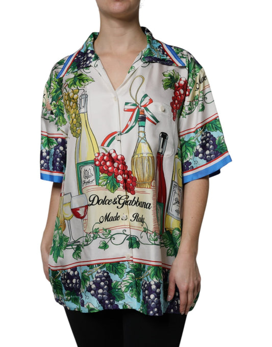 Dolce & Gabbana Multicolor Short Sleeve Silk Food Shirt Top - Sandy Store ByNet