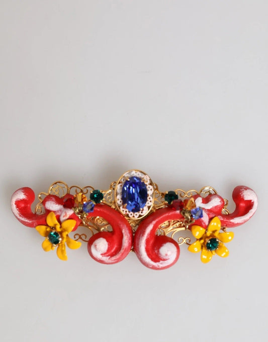 Dolce & Gabbana Multicolor Spring CARRETTO Gold Brass Crystal Hair Clip – par Dolce & Gabbana | Disponible sur Sandy Store ByNet