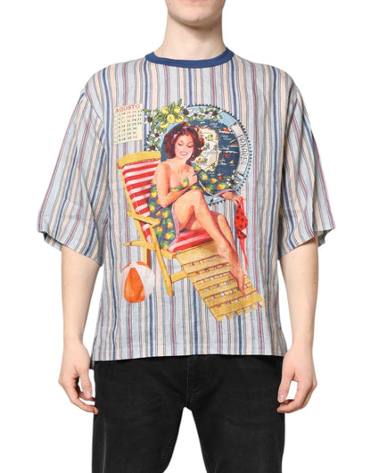 Dolce & Gabbana Multicolor Striped Pin Up Linen Round Neck T-shirt – IT46 | S par Dolce & Gabbana | Disponible sur Sandy Store ByNet
