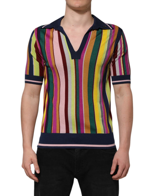 Dolce & Gabbana Multicolor Stripes Collared Men Polo T-shirt – IT48 | M par Dolce & Gabbana | Disponible sur Sandy Store ByNet