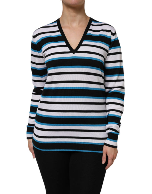 Dolce & Gabbana Multicolor Stripes Long Sleeves V - neck Top – IT38 | XS par Dolce & Gabbana | Disponible sur Sandy Store ByNet