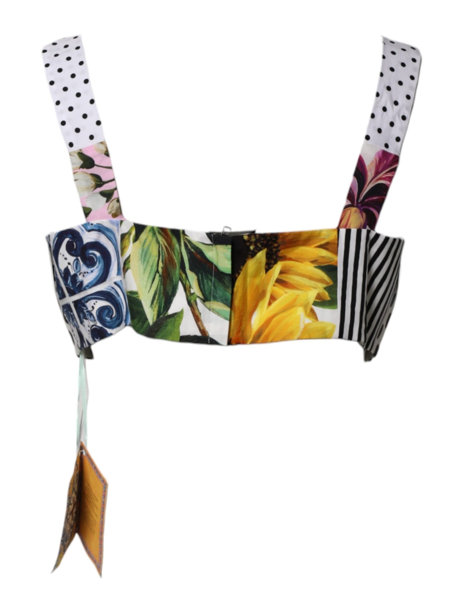 Dolce & Gabbana Multicolor Sweetheart Neck Patchwork Crop Top - Sandy Store ByNet