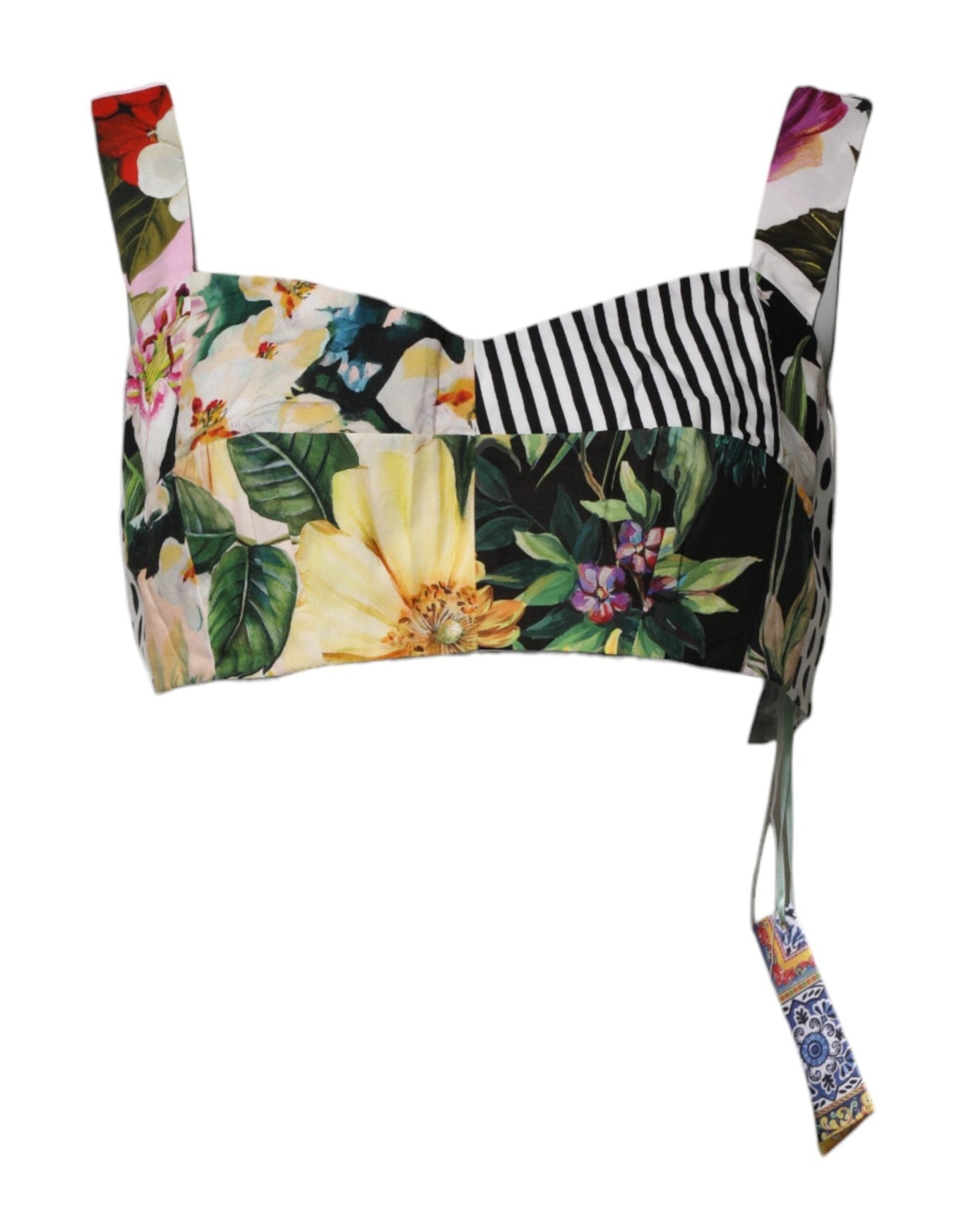 Dolce & Gabbana Multicolor Sweetheart Neck Patchwork Crop Top - Sandy Store ByNet
