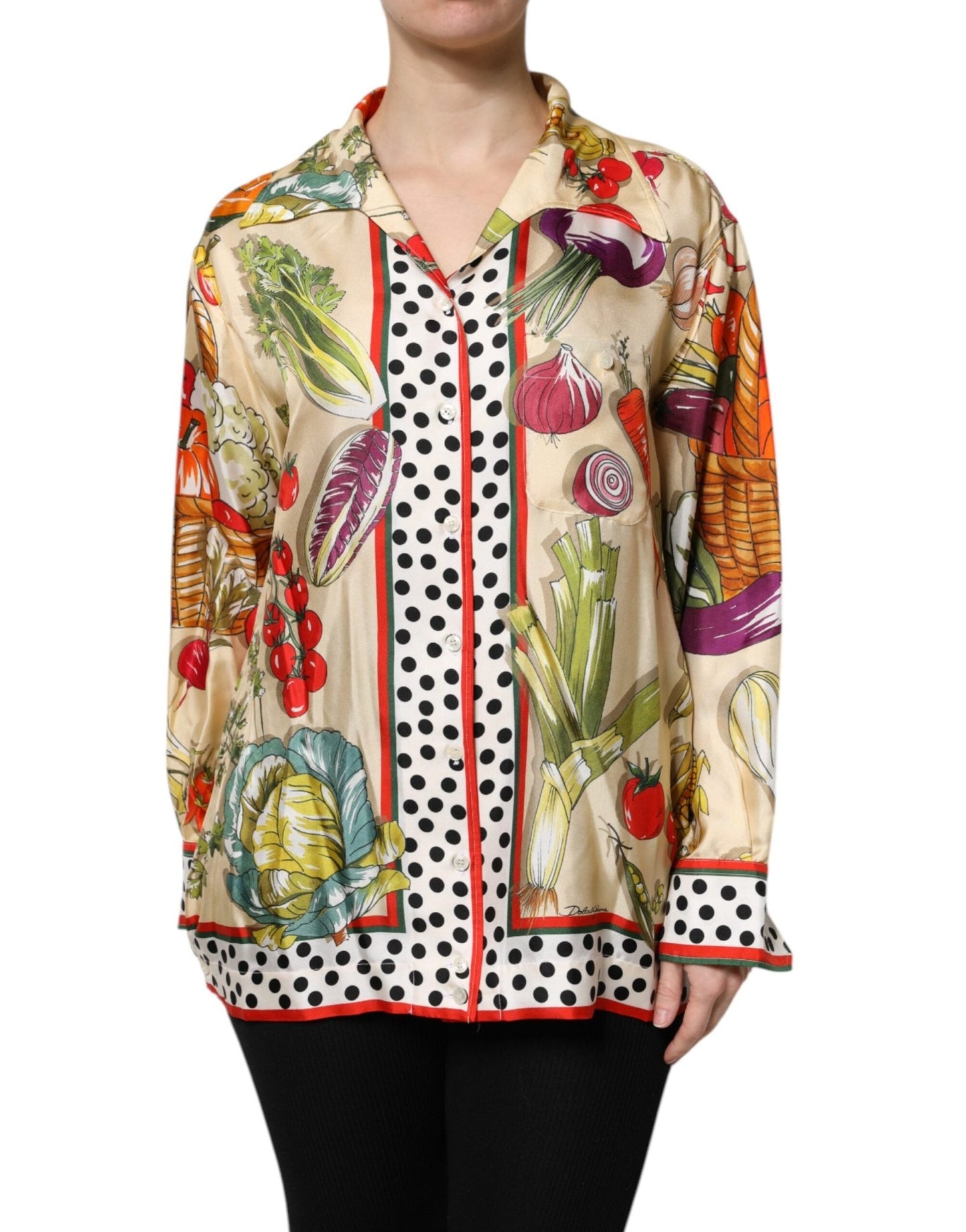 Dolce & Gabbana Multicolor Vegetables Silk Long Sleeves Top – IT38 | XS par Dolce & Gabbana | Disponible sur Sandy Store ByNet