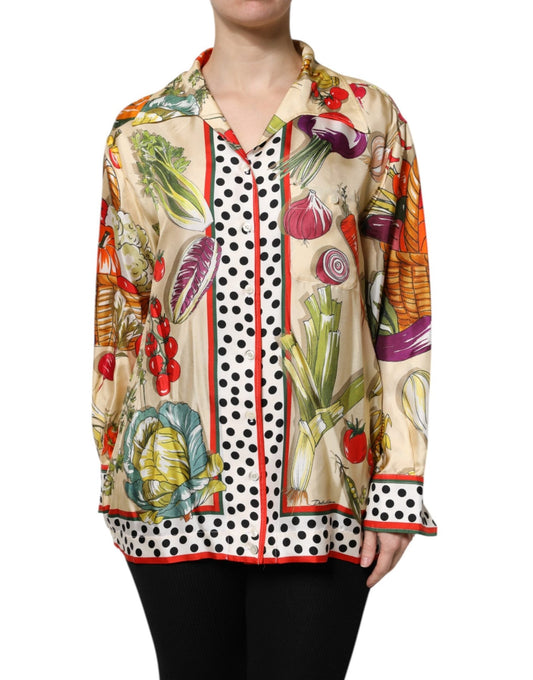 Dolce & Gabbana Multicolor Vegetables Silk Long Sleeves Top – IT38 | XS par Dolce & Gabbana | Disponible sur Sandy Store ByNet