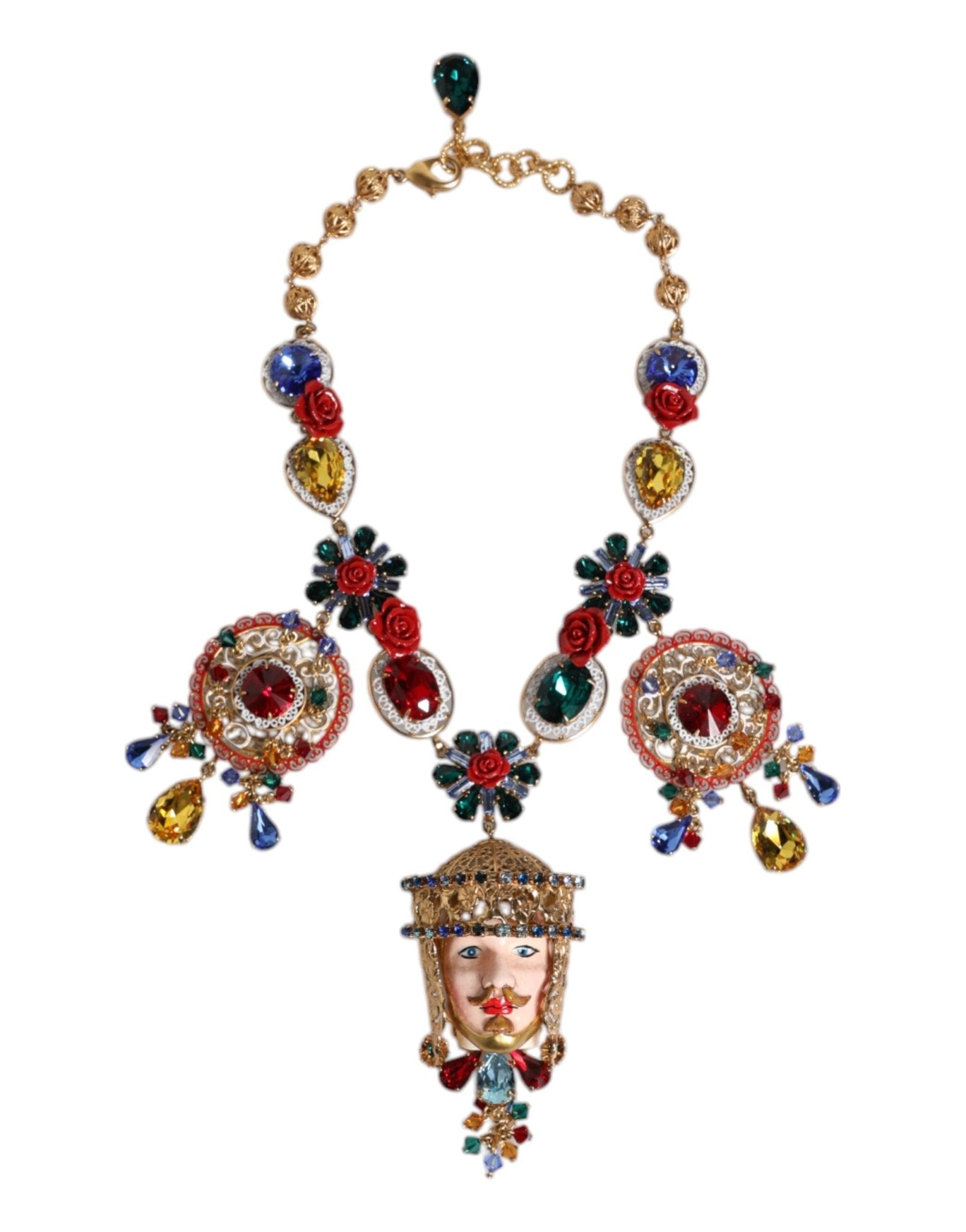 Dolce & Gabbana Multicolor Whimsical Face Charm Pendant Beaded Necklace - Sandy Store ByNet